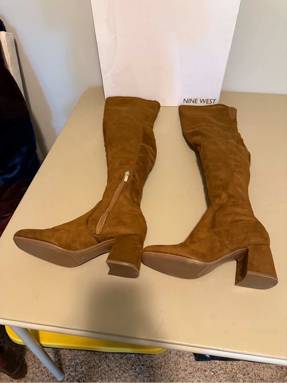 Nine West Over-The-Knee Suede Block Heel Boots in Chestnut